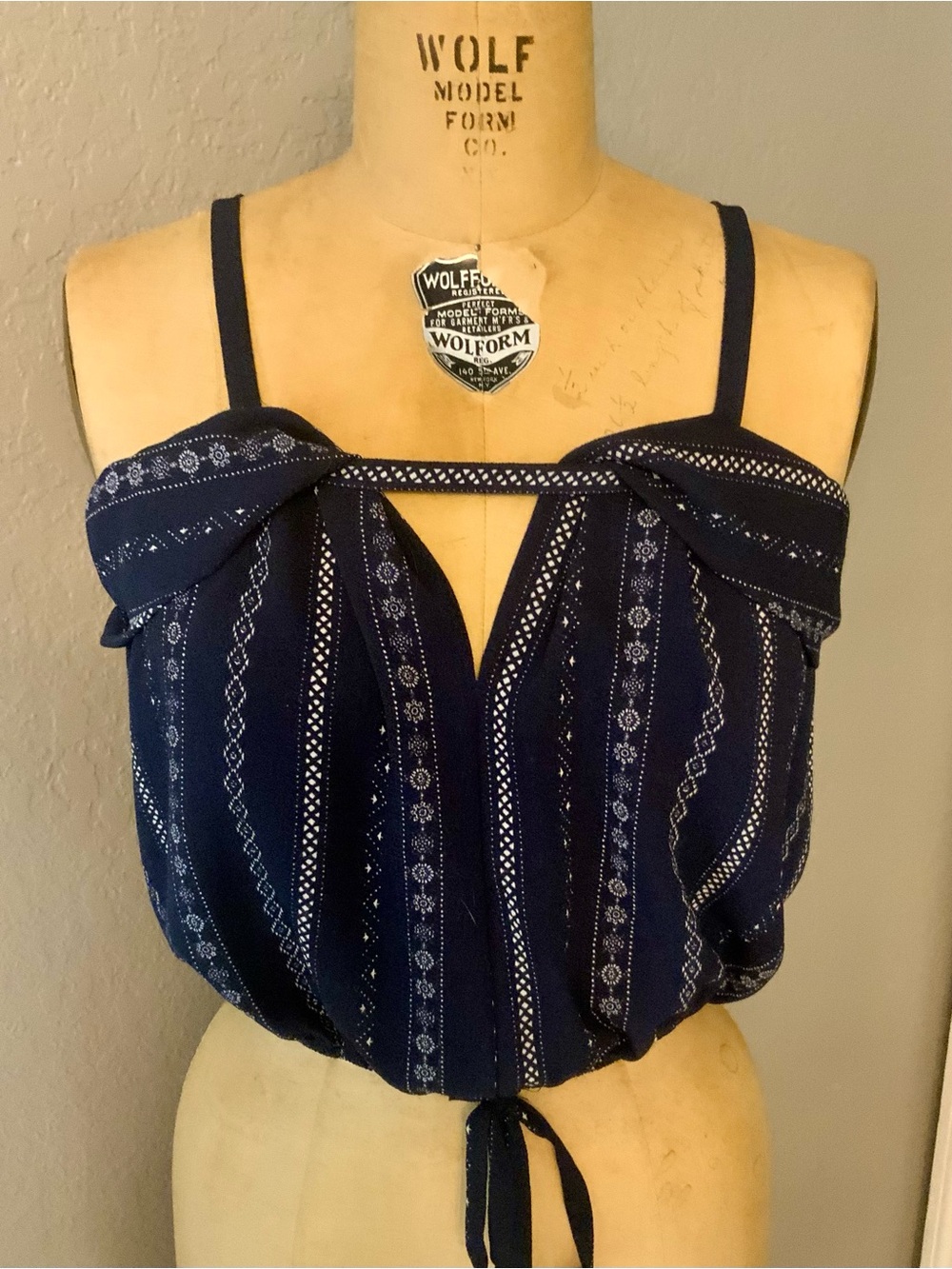 Chico's Navy and White Bandana Spaghetti Strap Tie-Hem Camisole Small